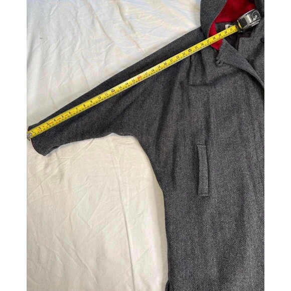 Vintage 90s Wool Hooded Swing Coat Cocoon Dolman Herringbone Small - Picture 14 of 14